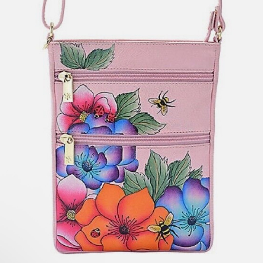 ANUSCHKA RFID Top Zip Travel Crossbody PARADISE FOUND PINK NWT!